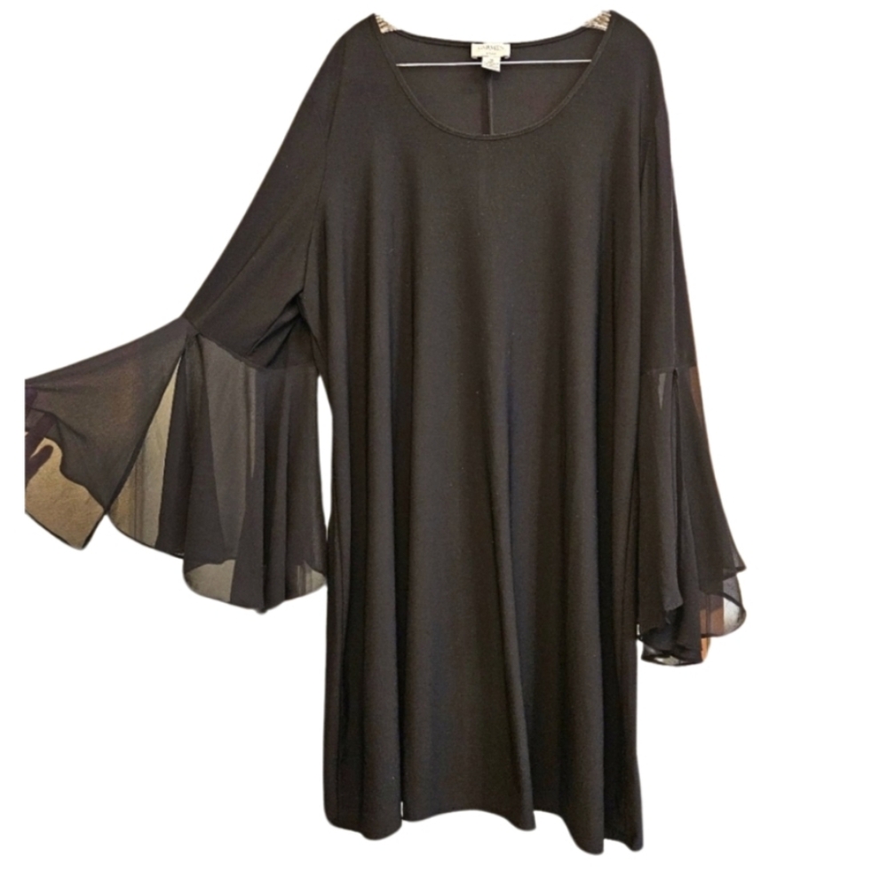 CARMEN Marc Valvo 3X Black Bell Sleeve Dress STRETCH Wedding AF-1693